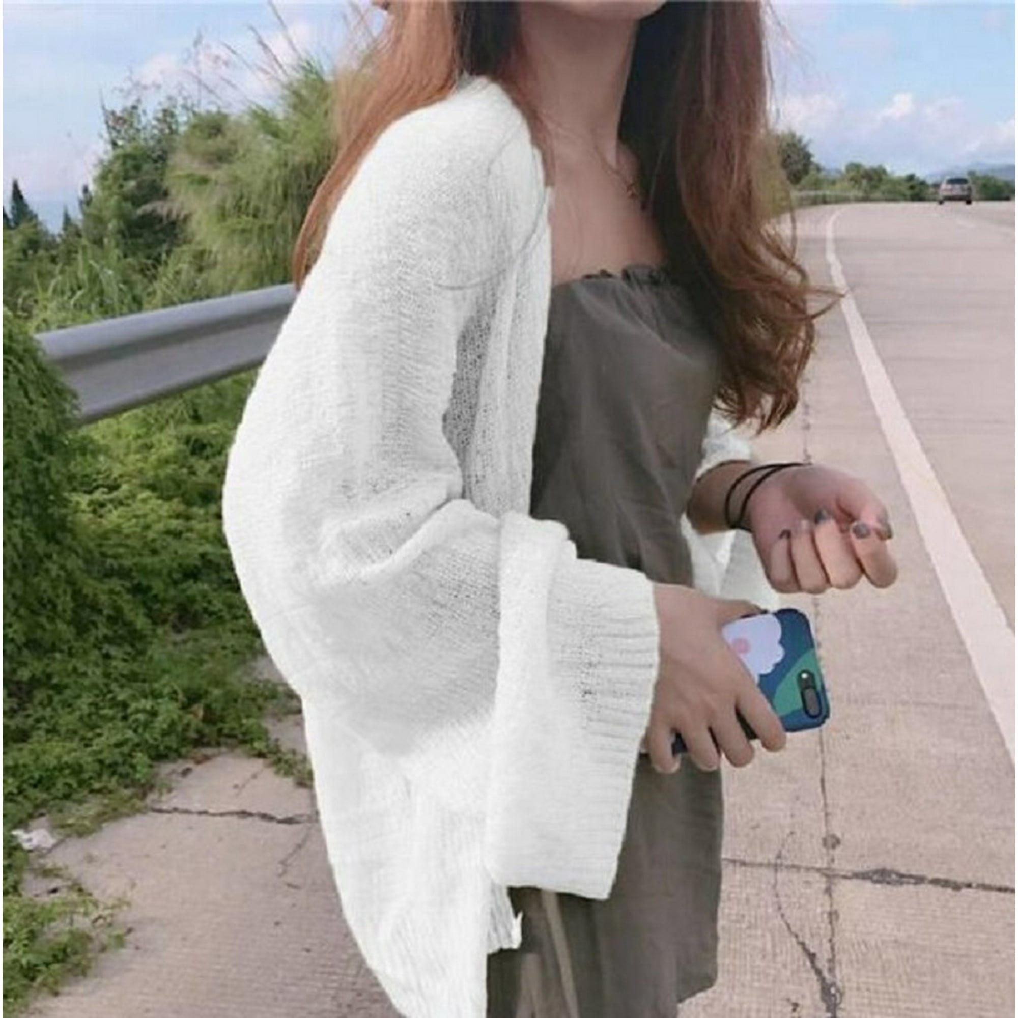 Womens Loose Long Sleeve Sheer Shrug Open Front Lightweight Cardigan  Sweater - Walmart.com