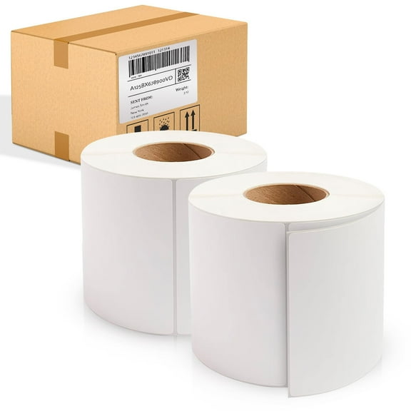 White Thermal Transfer Labels, 3 in Core Perforated, 2680 Count, 6 x 9 in