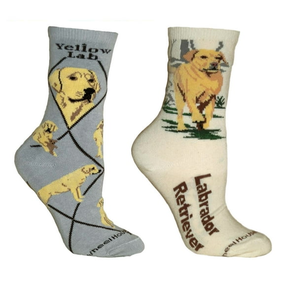 Bundle 2 Items: Yellow Lab on Gray and on Natural Cotton Ladies Socks