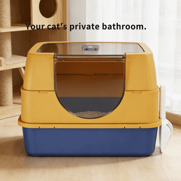 imerelez Stainless Steel Cat Litter Box with Lid :Non-Sticky Metal Pan with High Sided & Scoop, Odor Free, Front & Top Entry, Anti-Leakage, Easy Cleaning
