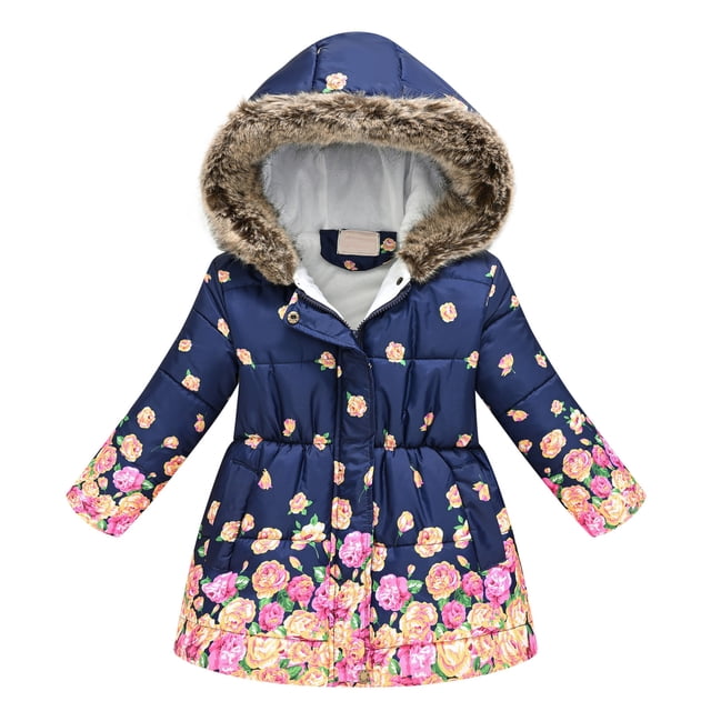 GPOECD Toddler Girls Winter Long Sleeve Fashion Thick Warm Hooded Down Soft Coat Down Paraks Girls Winter Coat for Kids Navy,5-6 Years