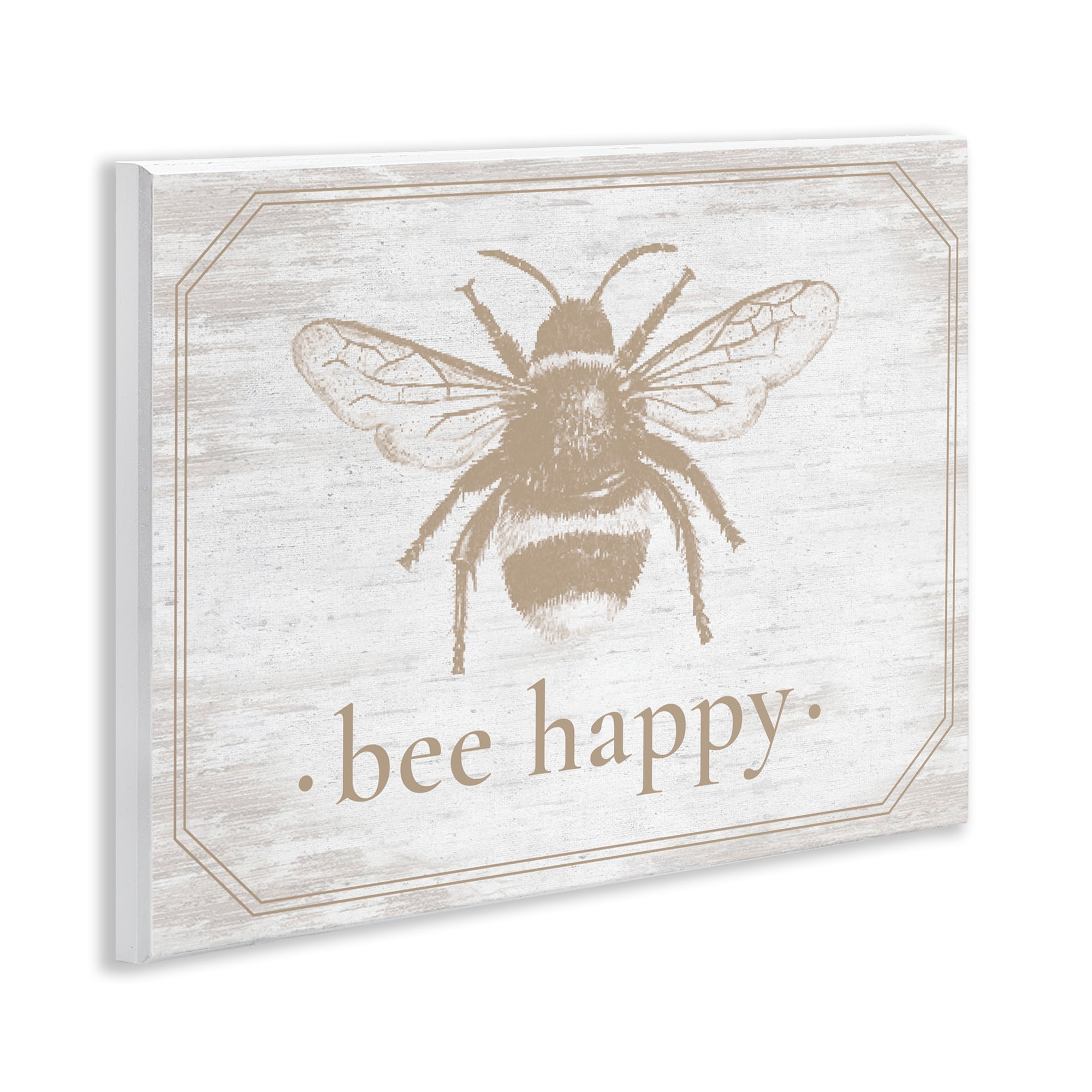 Bee Happy with Rustic Border Wall Plaque Art, design by Lettered and Lined