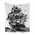 thumbnail image 1 of Pirate Ship Soft Flannel Fleece Throw Blanket, Nautical Line Art Style Illustration with Vintage Sailboat on Exotic Waters, Cozy Plush for Indoor and Outdoor Use, 60" x 80", Black White, by Ambesonne, 1 of 6