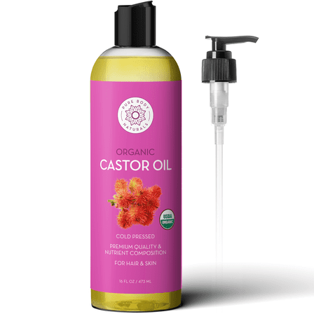 Pure Body Naturals Castor Oil for Face, Hair, Skin, and Body - Cold Pressed Organic - 16 fl oz