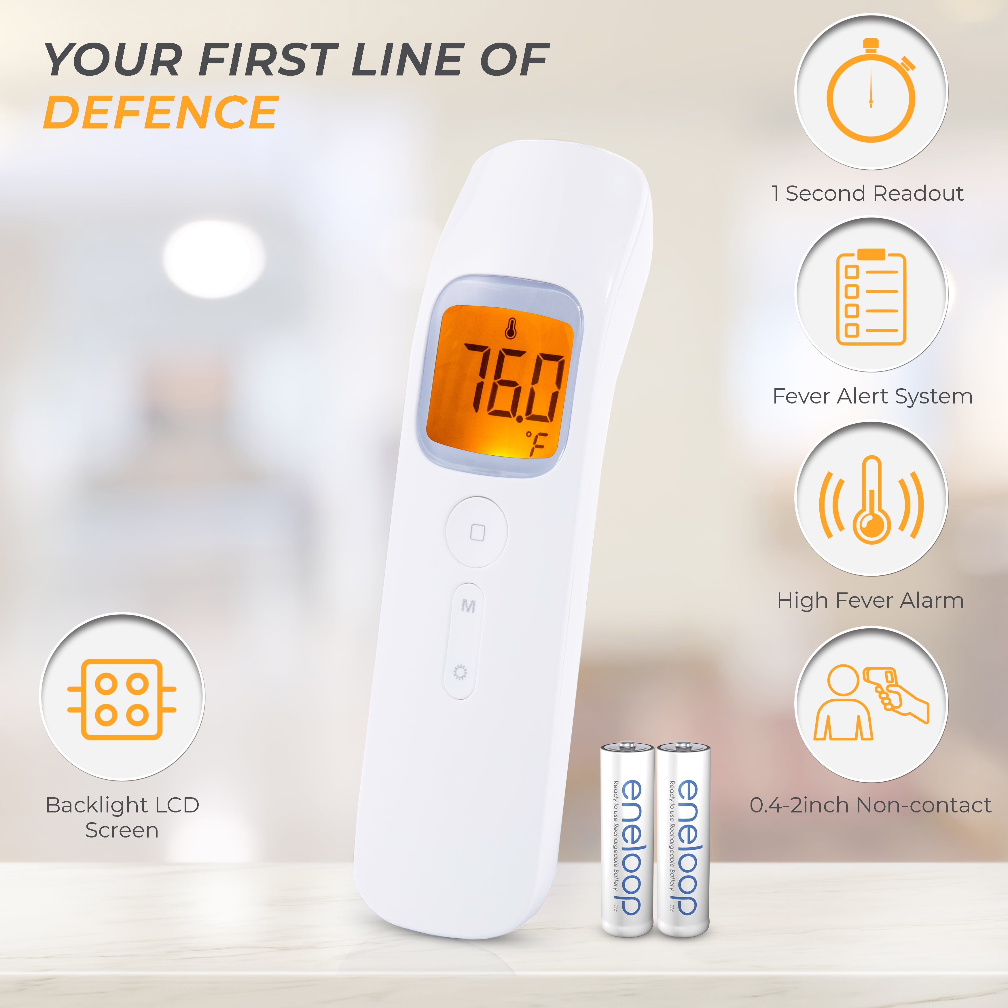 Infrared Forehead Thermometer ET03 - No Contact - Fast, Accurate Readout - Babies, Children, Adults - Hygienic - Automatic Shut Off - 32 Sets of Memory - Fever Alert System - Large LCD Backlit Screen
