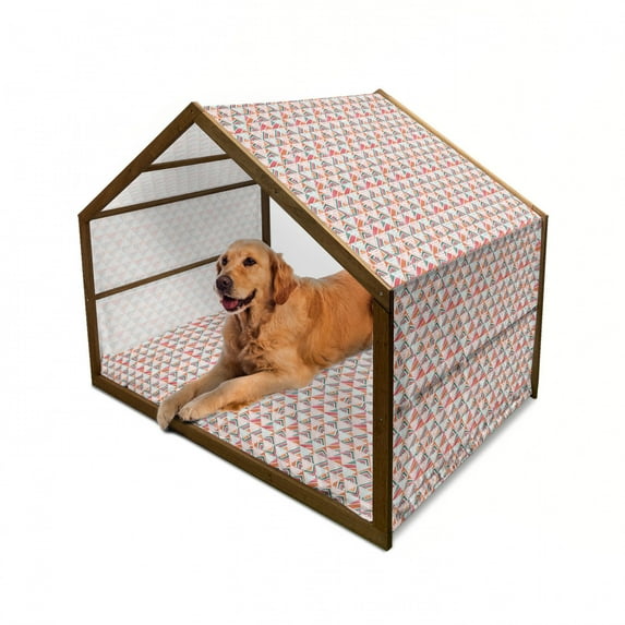 Tribal Pet House, Vibrant Triangle Watercolor Timeless Hand Drawn Doodle Pattern, Outdoor & Indoor Portable Dog Kennel with Pillow and Cover, 5 Sizes, Orange Jade Green Pink, by Ambesonne