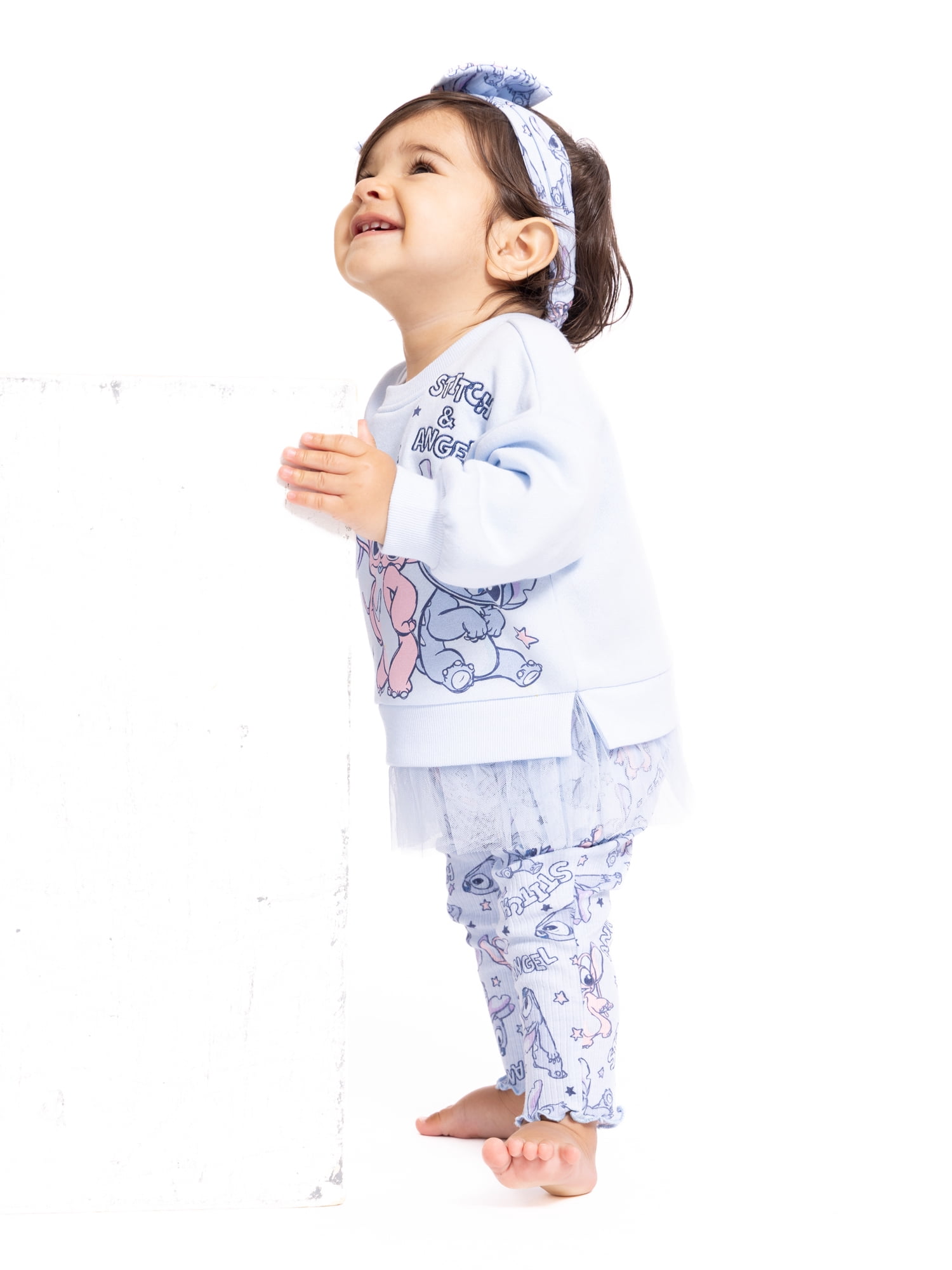Stitch Baby Girls Graphic Tulle Sweatshirt and Printed Leggings with Bow Headband Set, 3-Piece, Sizes 0/3M-24M