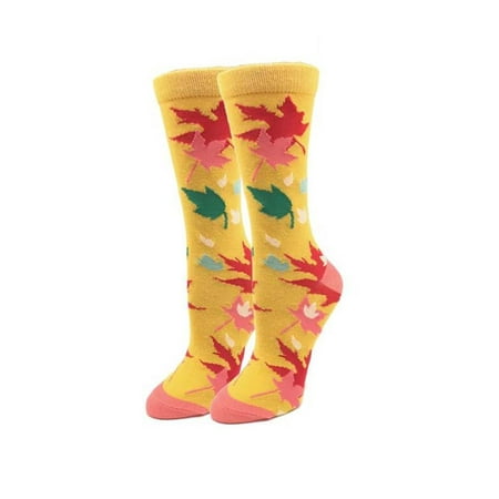 

Autumn Leaves One Size Fits Most Yellow Ladies Crew Socks