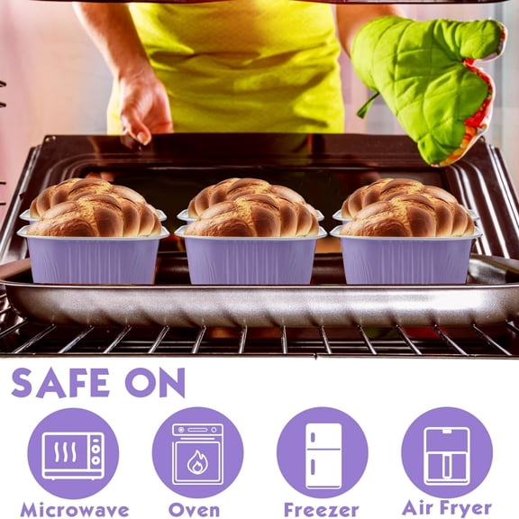 150 Pieces 10 oz Mini Cake Pans with Lids Aluminum Foil Baking Cups Square Disposable 4" x 4" Large Cupcake Cups Baking Tins for Kitchen Brownie Pudding Desserts Holders(Taro Purple)