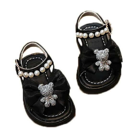 PINQI Pearl Bow Sandals for Girls Kids Baby Toddler Rubber Adjusted Strap Water Shoes Pool Beach Summer Shoes Sole Non Slip