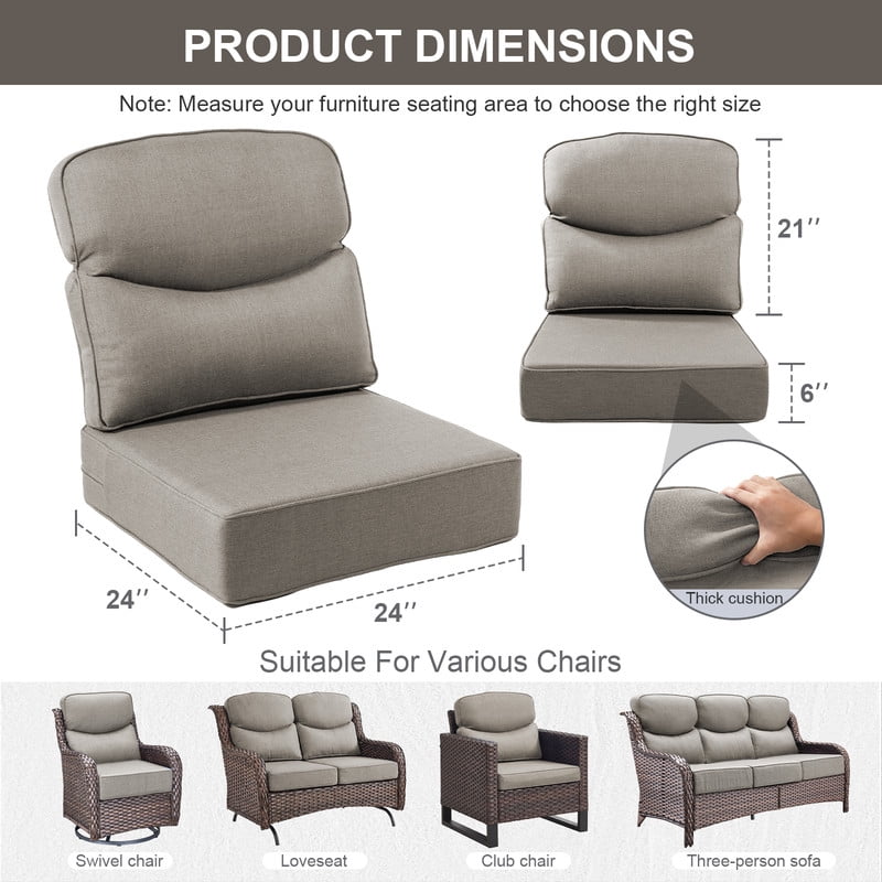 Opohoro Outdoor Deep Seat Cushion Set, 24"x24"x6", UV Resistant & Water Resistant Comfortable Furniture Cushions for Patio Sofa, Chair, Loveseat