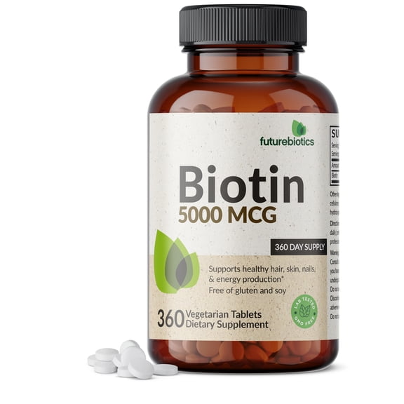 Futurebiotics Biotin 5000 MCG Supports Healthy Hair, Skin, Nails & Energy Production Non-GMO, 360 Vegetarian Tablets (1 Year Supply)