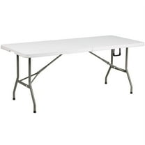 30'' x 72'' Granite White Bi-Fold Plastic Folding Table - 6-Foot Bi-Fold Plastic Folding Table with Carrying Handle