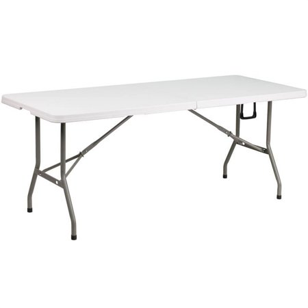 30'' x 72'' Granite White Bi-Fold Plastic Folding Table - 6-Foot Bi-Fold Plastic Folding Table with Carrying Handle