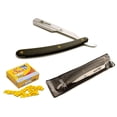 thumbnail image 2 of Stainless Steel Straight Razor, Shavette w/ 100 Shark Single Edge Razor Blades, 2 of 5