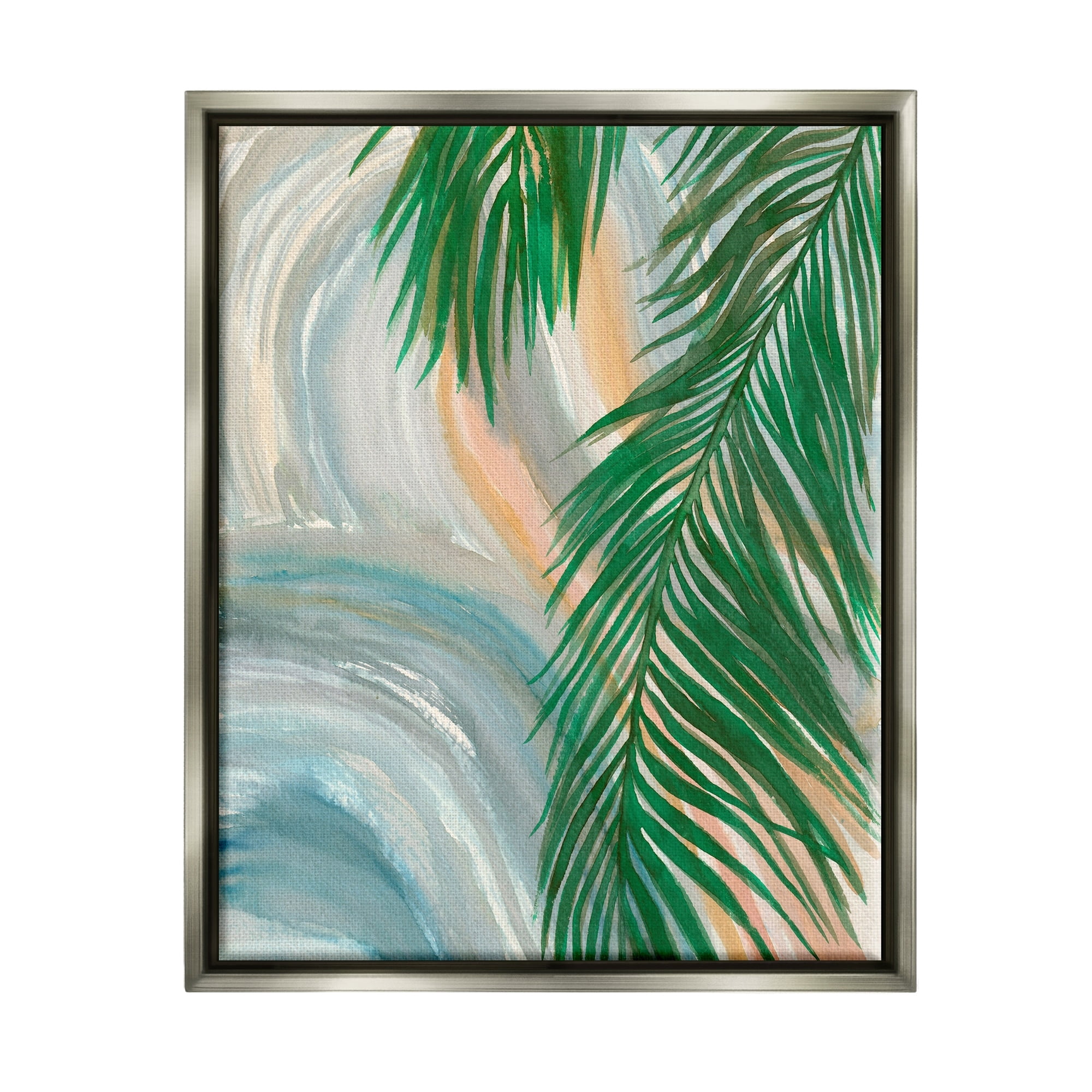 Stupell Industries Tropical Palm Tree Leaves Close Up Swirl Pattern Painting Luster Gray Floating Framed Canvas Print Wall Art, Design by Elvira Errico