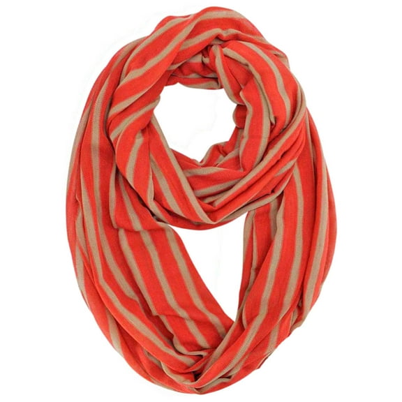 Red & Taupe Striped Circle Infinity Scarf