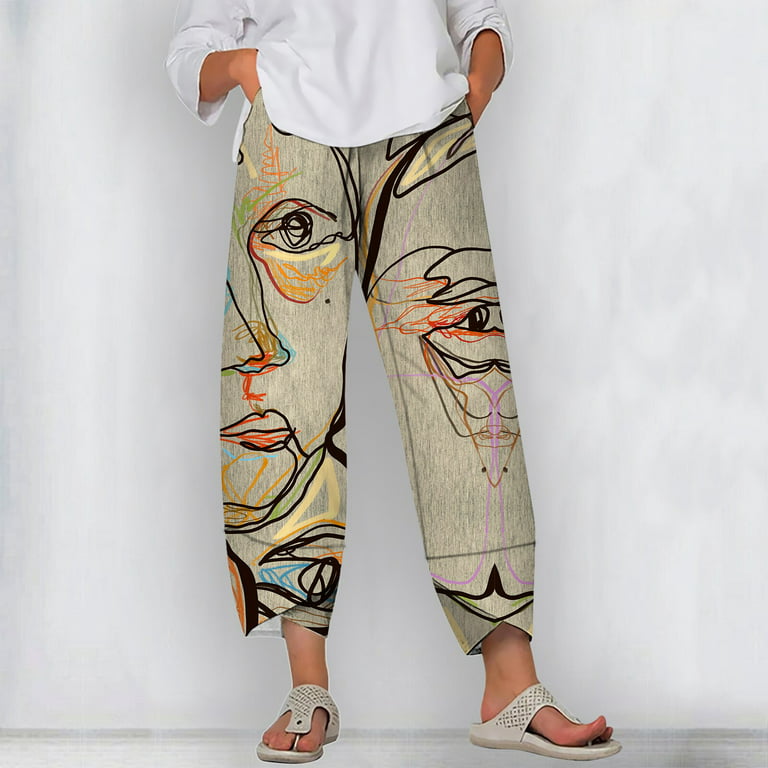 CLOOCL Abstract Face Art Print Pants Loose Casual Pants Plus Size Women  Clothing 
