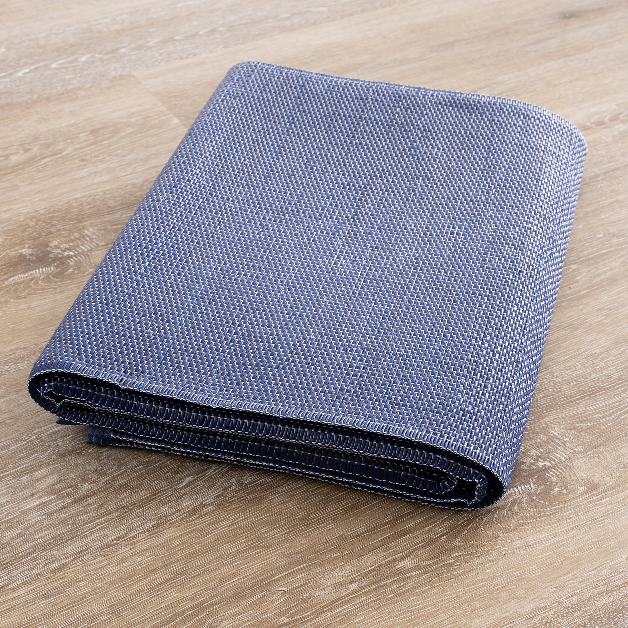 Luna Contemporary Solid Navy Polypropylene Reversible Plastic Straw Outdoor Area Rug, 9'x12' Rectangle