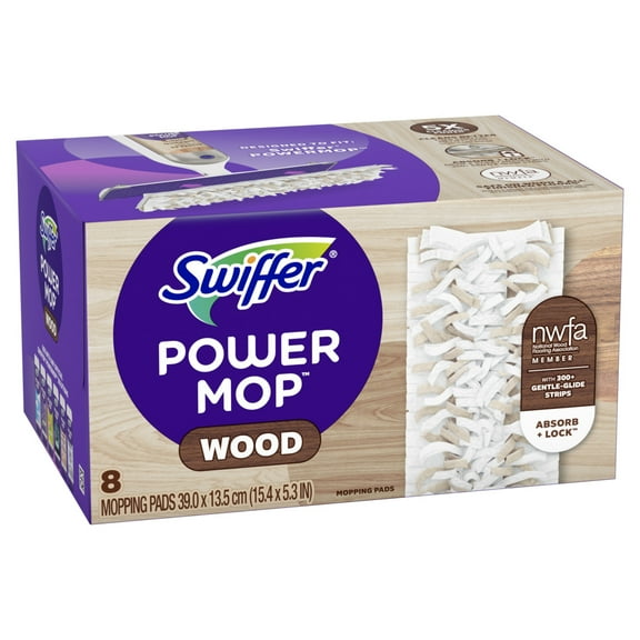 Swiffer PowerMop Wood Mopping Pad Refills for Floor Cleaning, 8 count