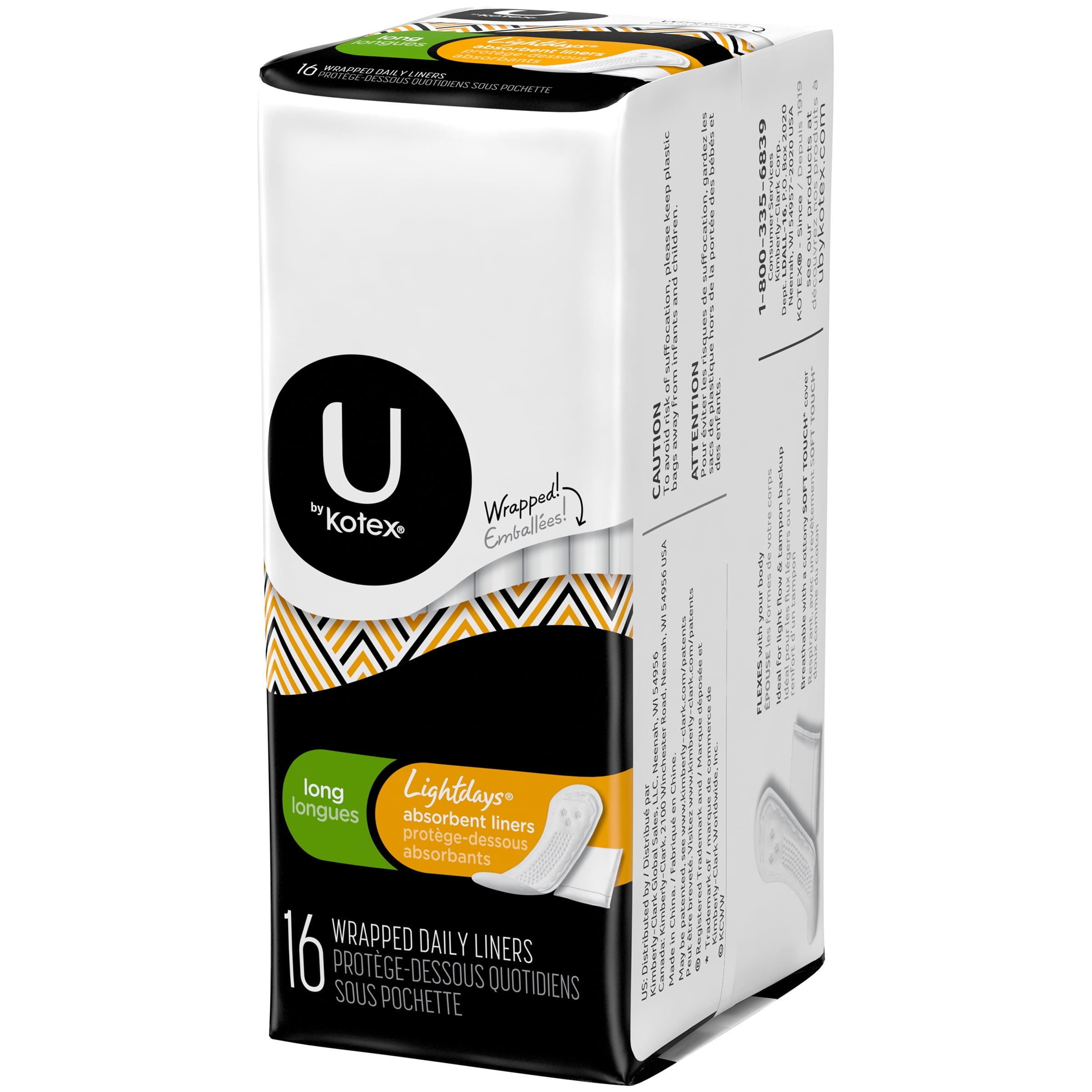 Kotex U Security Lightdays Panty Liners Light Absorbency Long Wrapped Unscented 16 Count Walmart Com Walmart Com