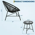 thumbnail image 3 of 3 Piece Outdoor Acapulco Chair Patio Bistro Set, Acapulco Chairs Set of 2 with Thick Cushions & Tempered Glass Top Table, All Weather Patio Conversation Bistro Set with Steel Frame, Black/Blue/Beige, 3 of 8