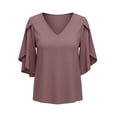 thumbnail image 5 of TGSLY V Neck 3/4 Sleeve Tops for Women Draped Loose Fit Layered Ruffle Flutter Sleeve Bouses Dressy Casual Solid Color Tunic Shirts S, 5 of 10
