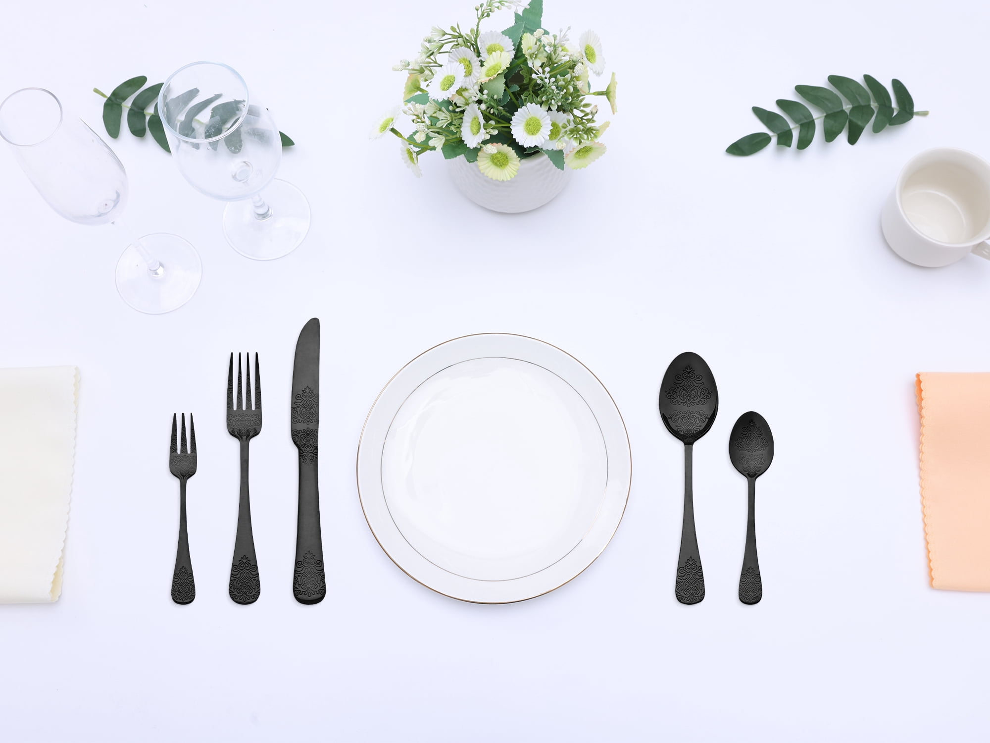 Unique Bargains 30 Pieces Modern Stainless Steel Silverware Set for 6 Black