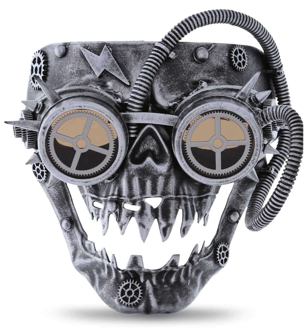Halloween Silver accent matte Black Steampunk Skeleton mask with clock