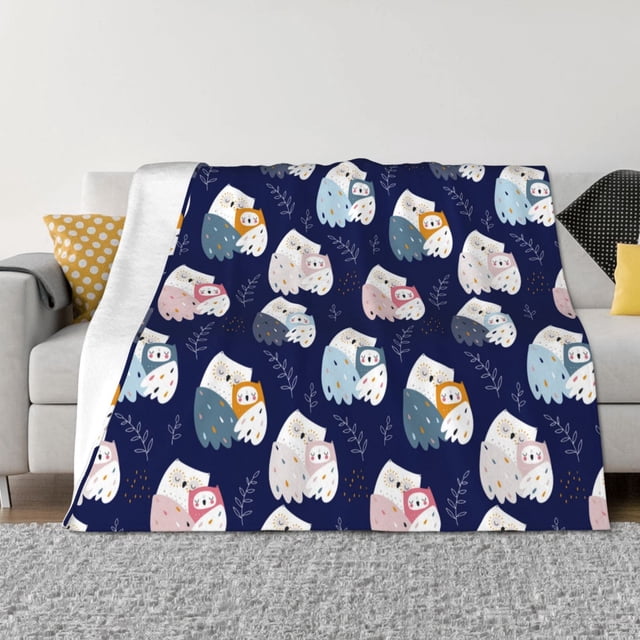 Balery Mom And Baby Owls Manta de Franela con Dibujo, Lujo Ultra Suave y Cálido, Antipelusa y Resistente a las Arrugas para Cama, Sofá, Camping -80"x60"