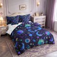 thumbnail image 2 of meiyoeat Cosmic Celestial 7-Piece Twin Bedding For Men Women,Whimsical Star Print Bedding Comforter Set,Teal Purple Black,Colorful Stars Reversible, 2 of 7