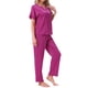 thumbnail image 4 of INSPIRAR CHIC Pijamas de Satén para Mujeres, Camisa de Manga Corta con Cuello en V y Pantalones Largos, Conjunto de Ropa de Casa Suave, S Color Rosa Fucsia, 4 of 6
