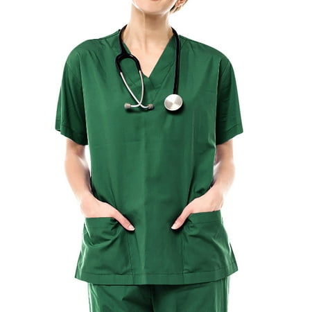 

Men Women Short Sleeve V-Neck with Pocket Nursing Uniform Blouse Scrub Tops