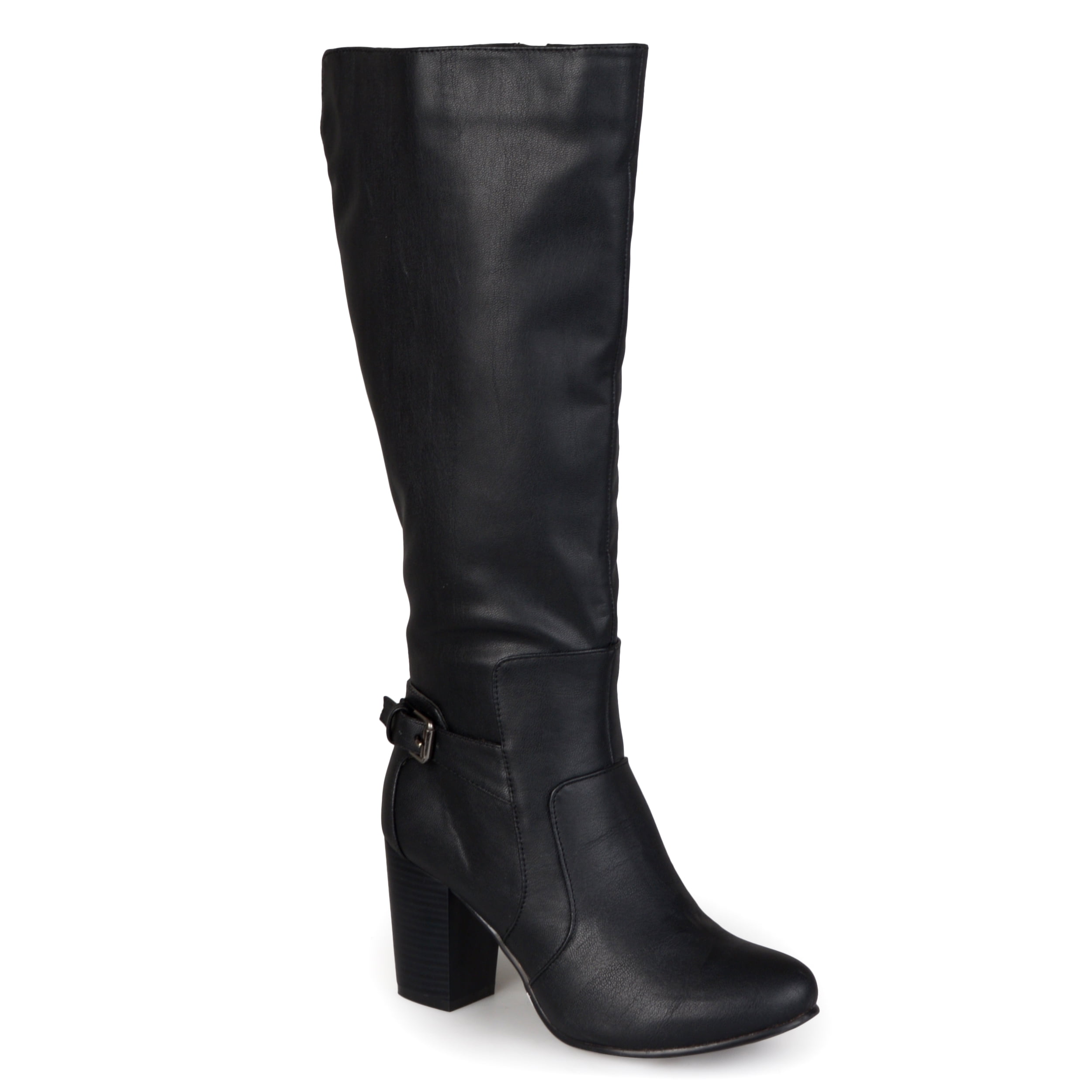 Brinley Co. Wide Calf Buckle Detail High Heeled Boots - Walmart.com