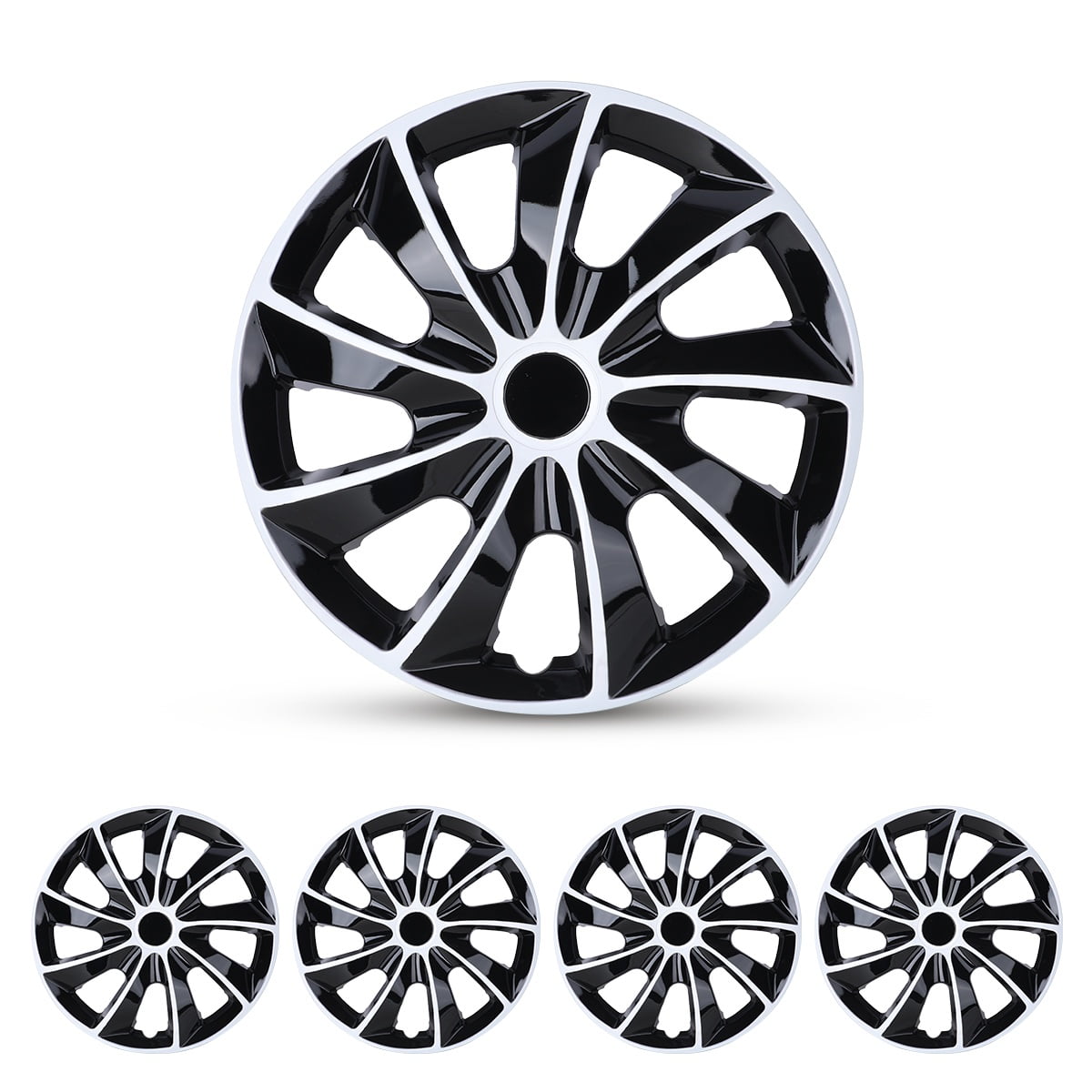 17" Set of 4 Wheel Covers Snap on Hubcaps Full Hub Caps Fit R17 Tire & Steel Rim-White Lacquer & Black Lacquer
