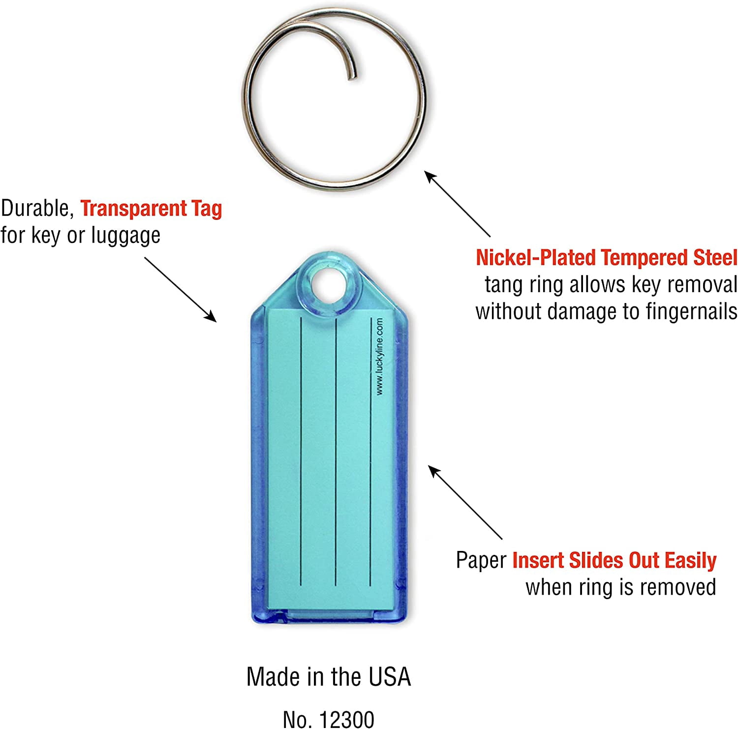 Lucky Line 12300-30 Blue Key Tag with Tang Ring 12300-30 100/box