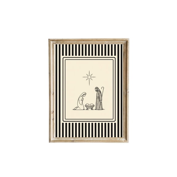 Elegant Minimalist Nativity Scene Line Art Poster, Christian Wall Art,, Unframed Poster Size 8x12