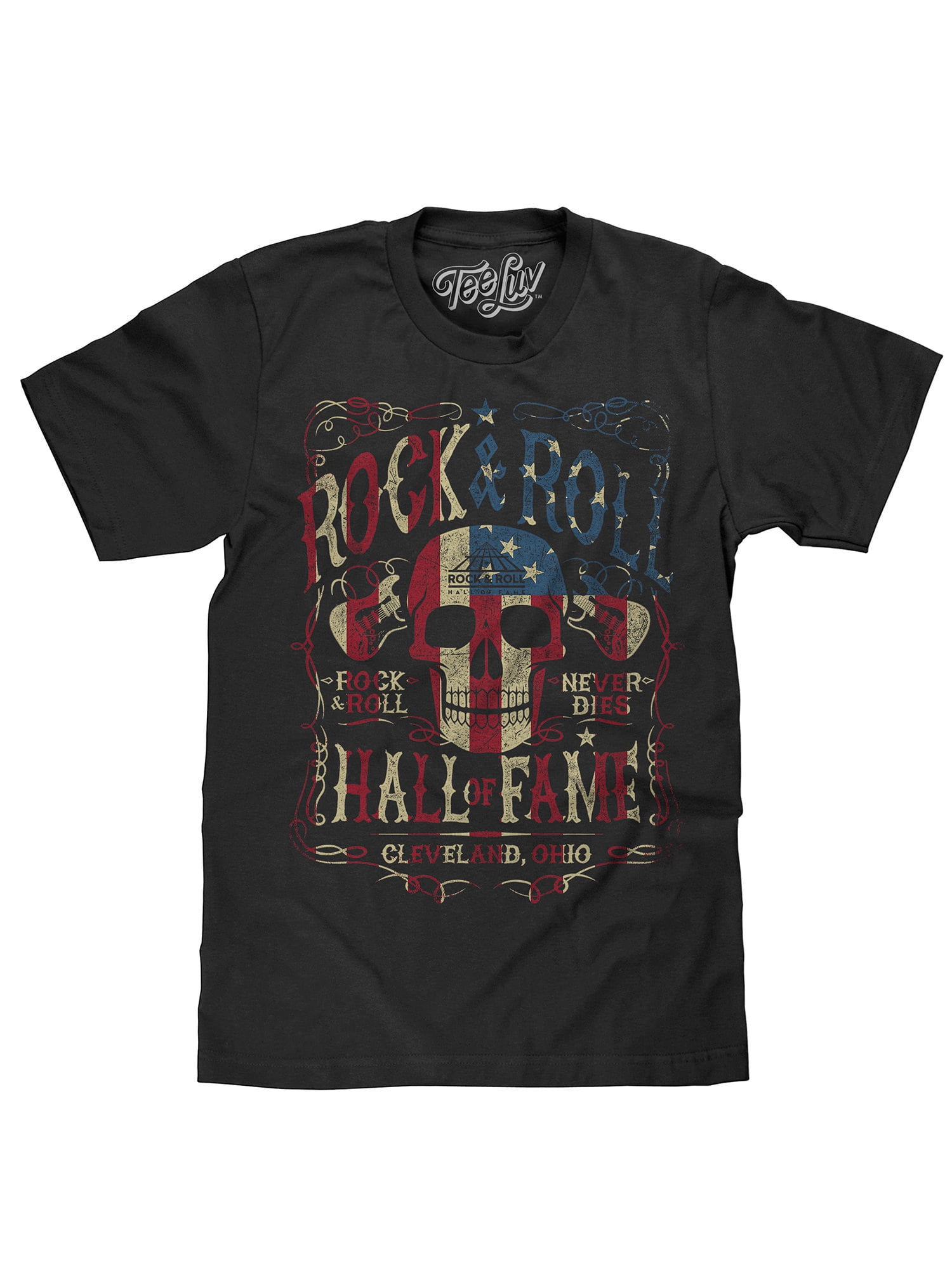 tee luv rock and roll hall of fame t-shirt - american flag skull shirt ...