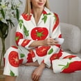 thumbnail image 6 of Pofeuu Fresh Red Tomato Print Womens Pajamas Set Long Sleeve Sleepwear Button Down Nightwear Soft Pj Lounge Sets Button Down Pajamas Women-XX-Large, 6 of 7