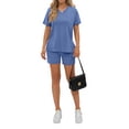 thumbnail image 5 of MOSHU 2 Piece Sets for Women Summer Lounge Short Sets Casual Oversized V Neck Shirts And Shorts Matching Fashion Outfits, 5 of 9