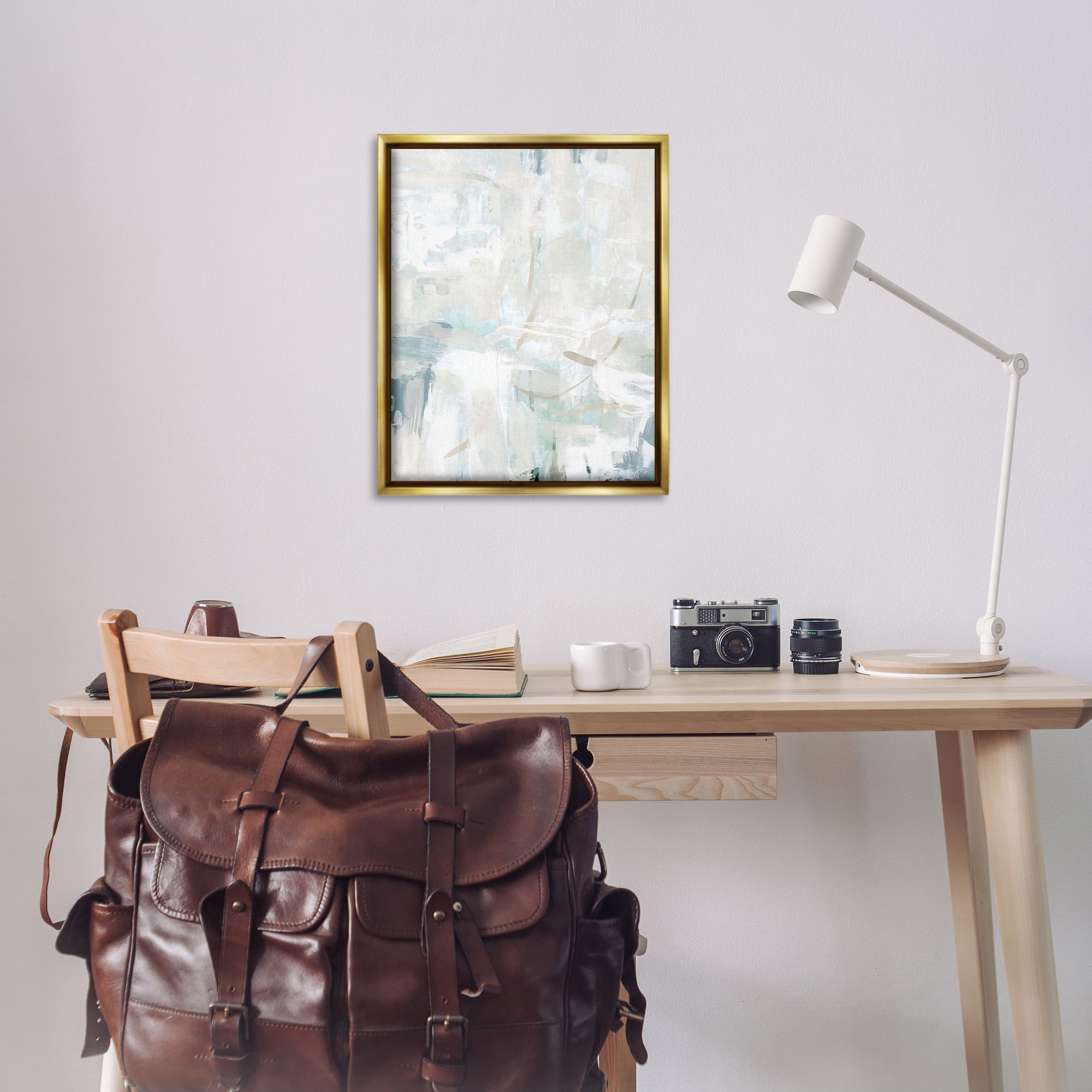 Stupell Industries Faded Off-White Abstract Abstract Painting Gold Floater Framed Canvas Art Print Wall Art, 25 x 31
