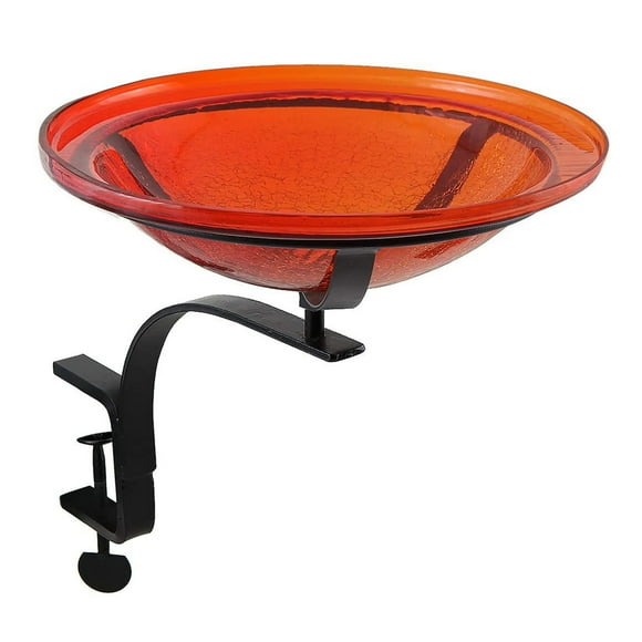 Achla Designs Crackle Glass Birdbath Decoration with Rail Mount, Tomato Red