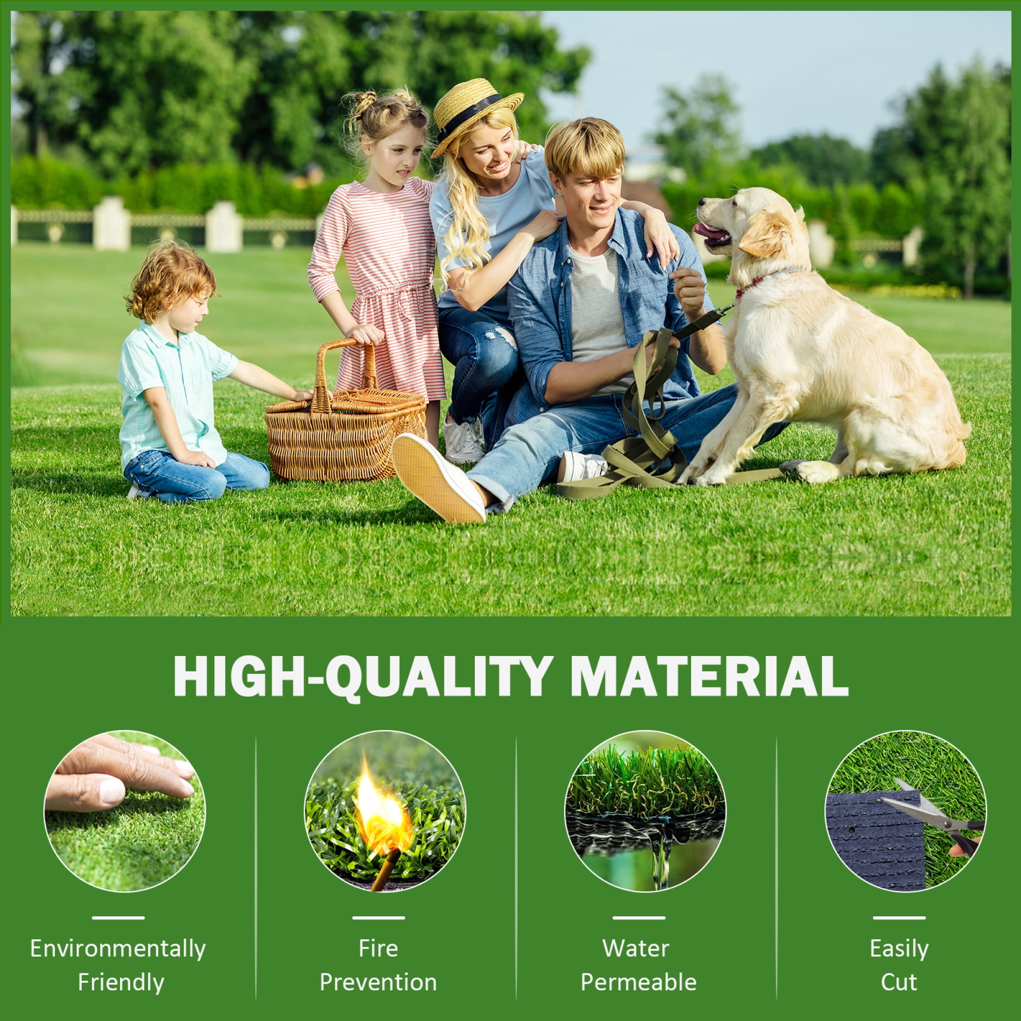 3 Pack Artificial Grass Rug Realistic Thick Grass Carpet Landscape Outdoor Garden Lawn Mat, with Drainage Holes 3.3FTx10FT