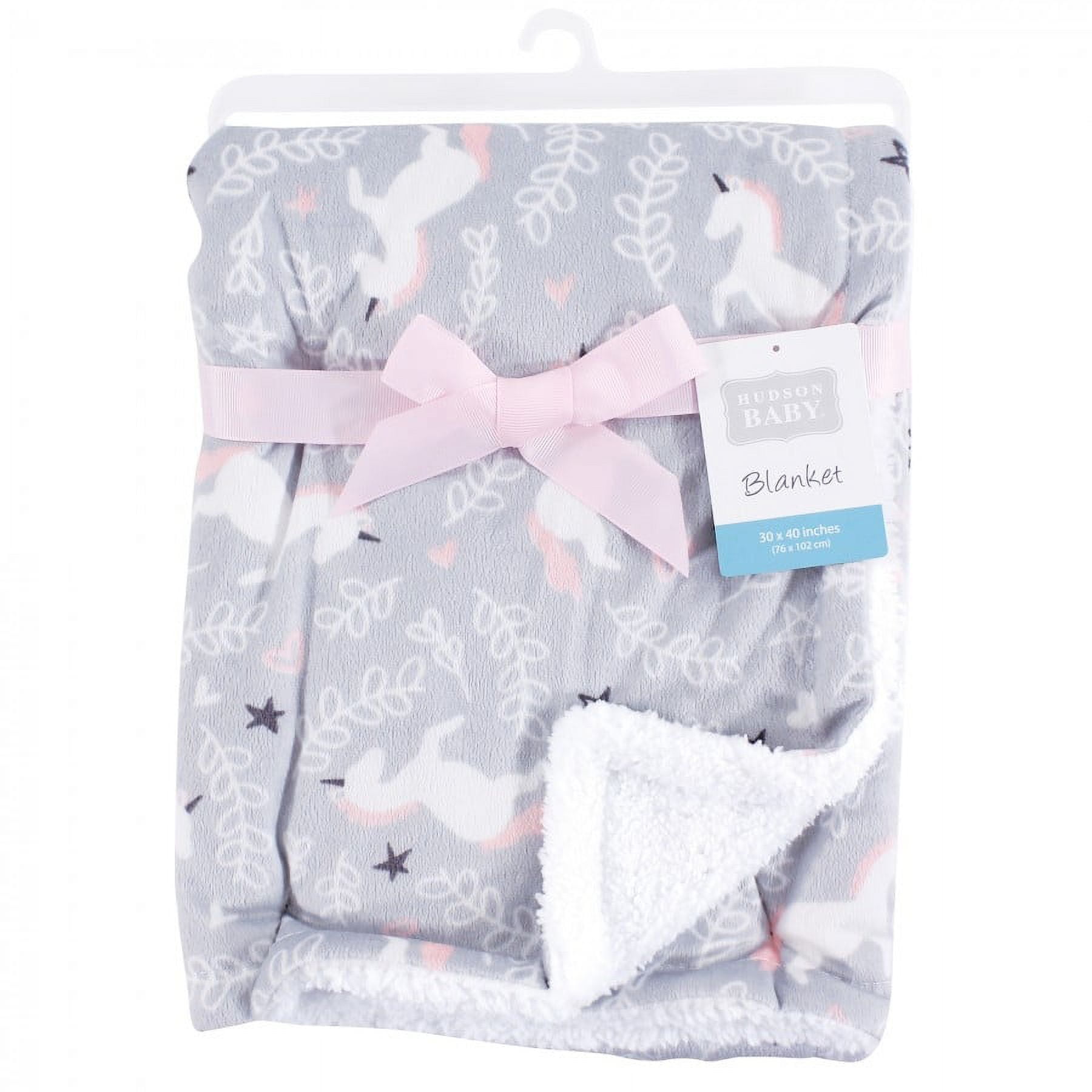Hudson Baby Infant Girl Plush Blanket with Faux Shearling Back, Whimsical Unicorn, One Size