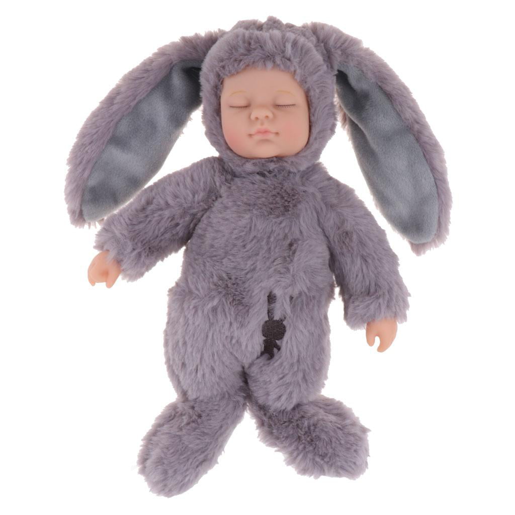 Realistic Reborn Sleeping Baby Doll Stuffed Animal Toy Plush Beige Rabbit 