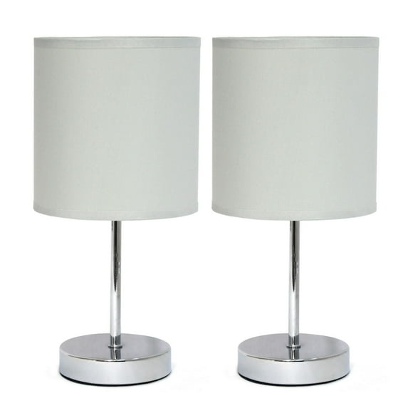 Simple Designs Chrome Mini Basic Table Lamp with Fabric Shade 2 Pack Set