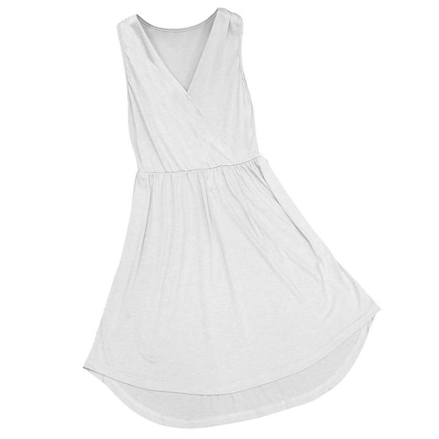 Womens Dresses Sleeveless Deep V Neck Wrap Ruched Cocktail Party Mini Dresses Womens Dress White M