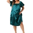 thumbnail image 2 of Agnes Orinda Women's Plus Size Satin Silk Nightgown Pleated Loose Sleepwear Nightshirt Sleep Dresses 4X Peacock Blue, 2 of 5