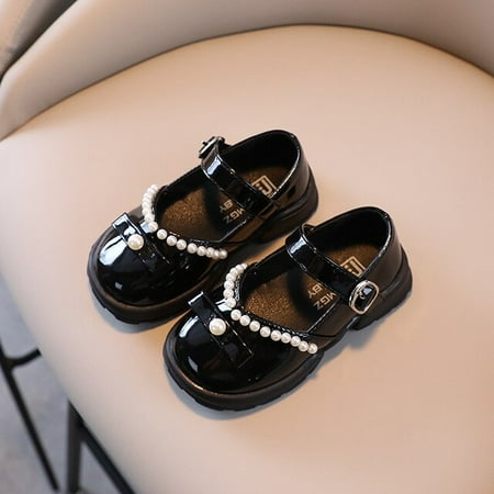 

DancePeanut Kids Girls Elegant Butterfly-Knot Casual Shoes For Children Breathable Pearl Flat Leather Shoes Size 21-30