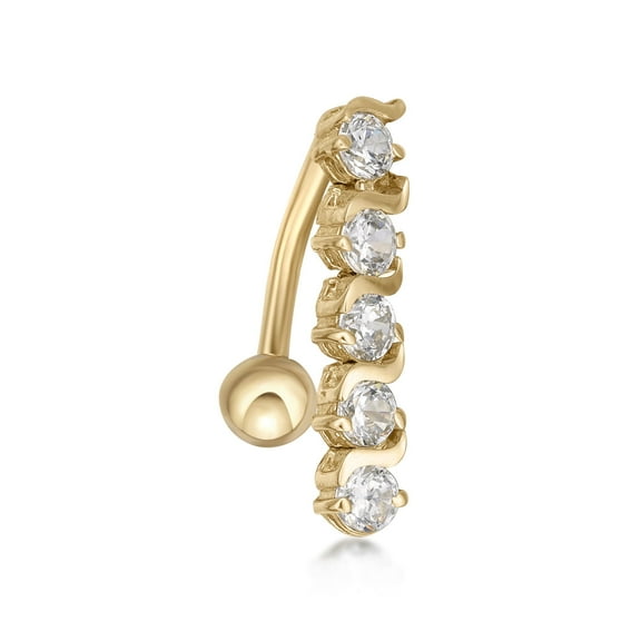 16 Gauge 10k Yellow Gold Cubic Zirconia Top Mount Belly Ring with 12 MM Post Length